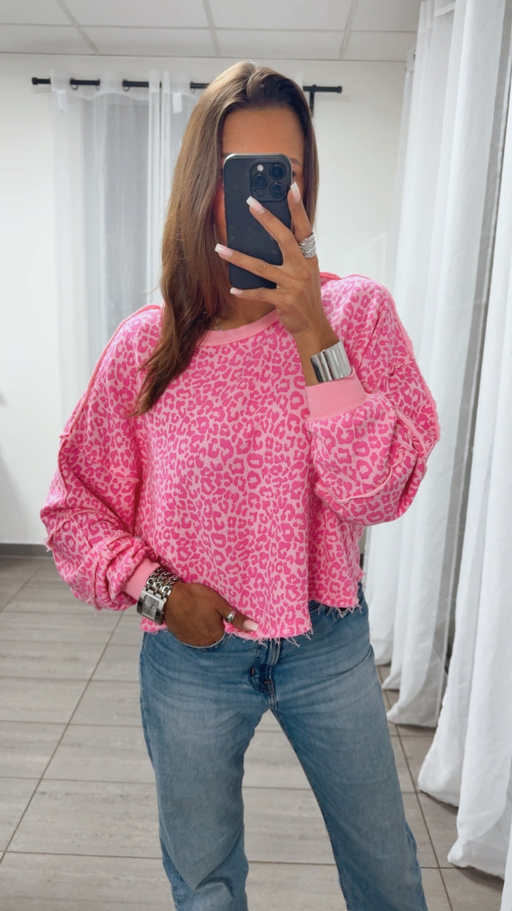 Sweater kleines Leo Muster , used Bund / rosa-pink Art. 14885