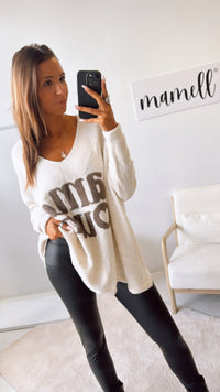 ultra oversize Strick Pullover " Amour " / creme - braun Art. 122317