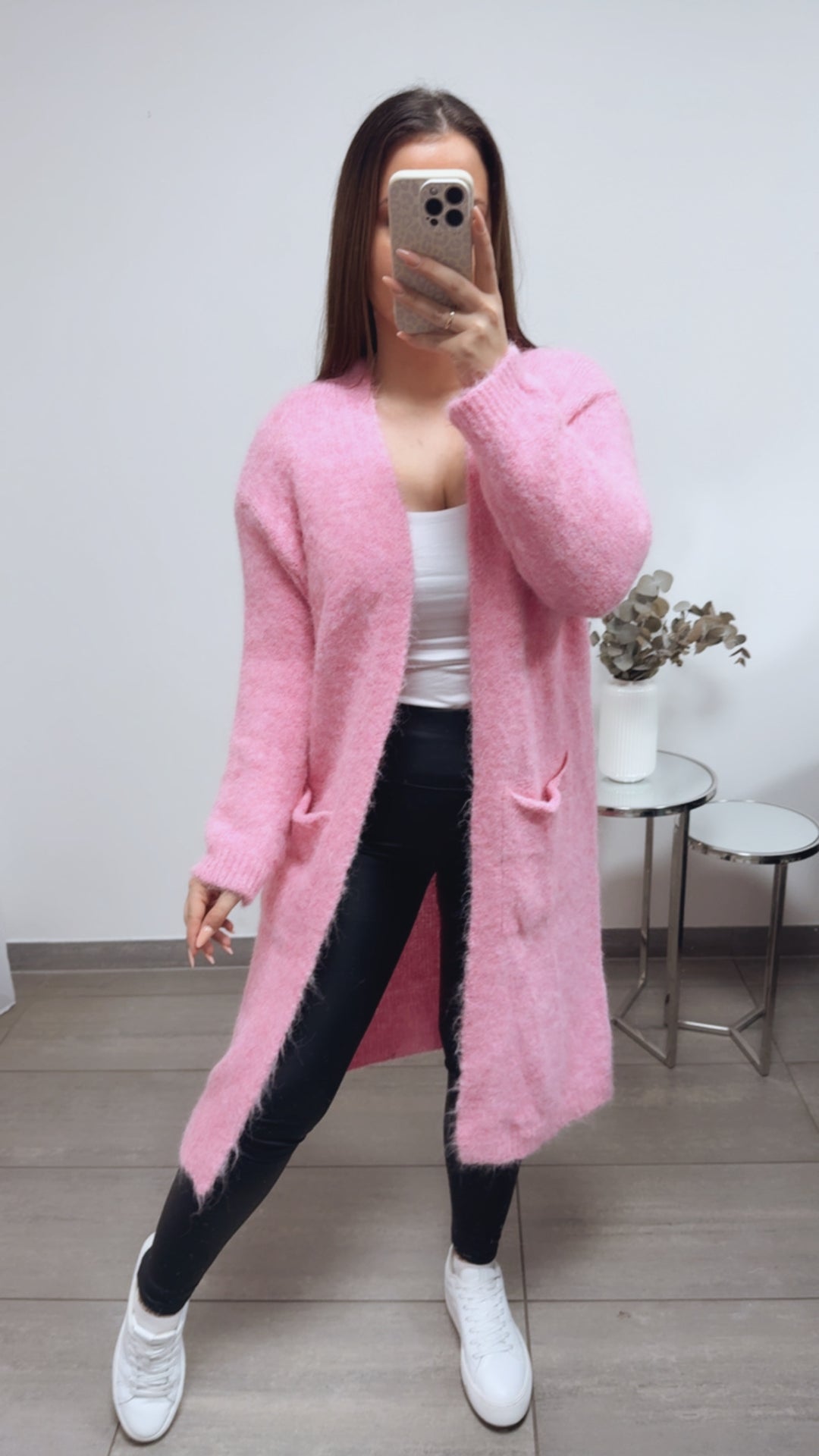 mittellanger, offener Cardigan mit zwei Taschen / soft pink Art. 13696