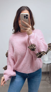 Strick Pullover mit LEO SCHLEIFEN / rosa Art. 13870