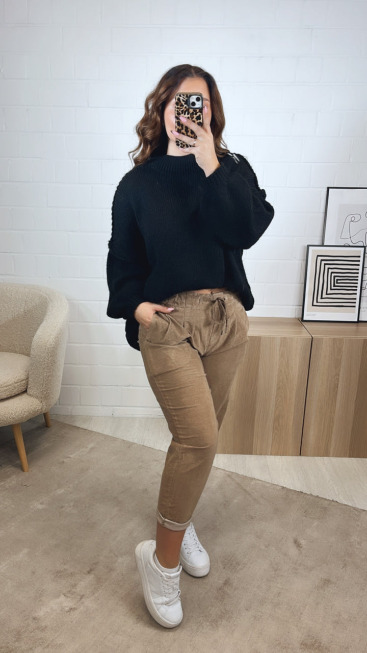 lockere Knitter Optik Hose im Velours Look / camel Art. 12856