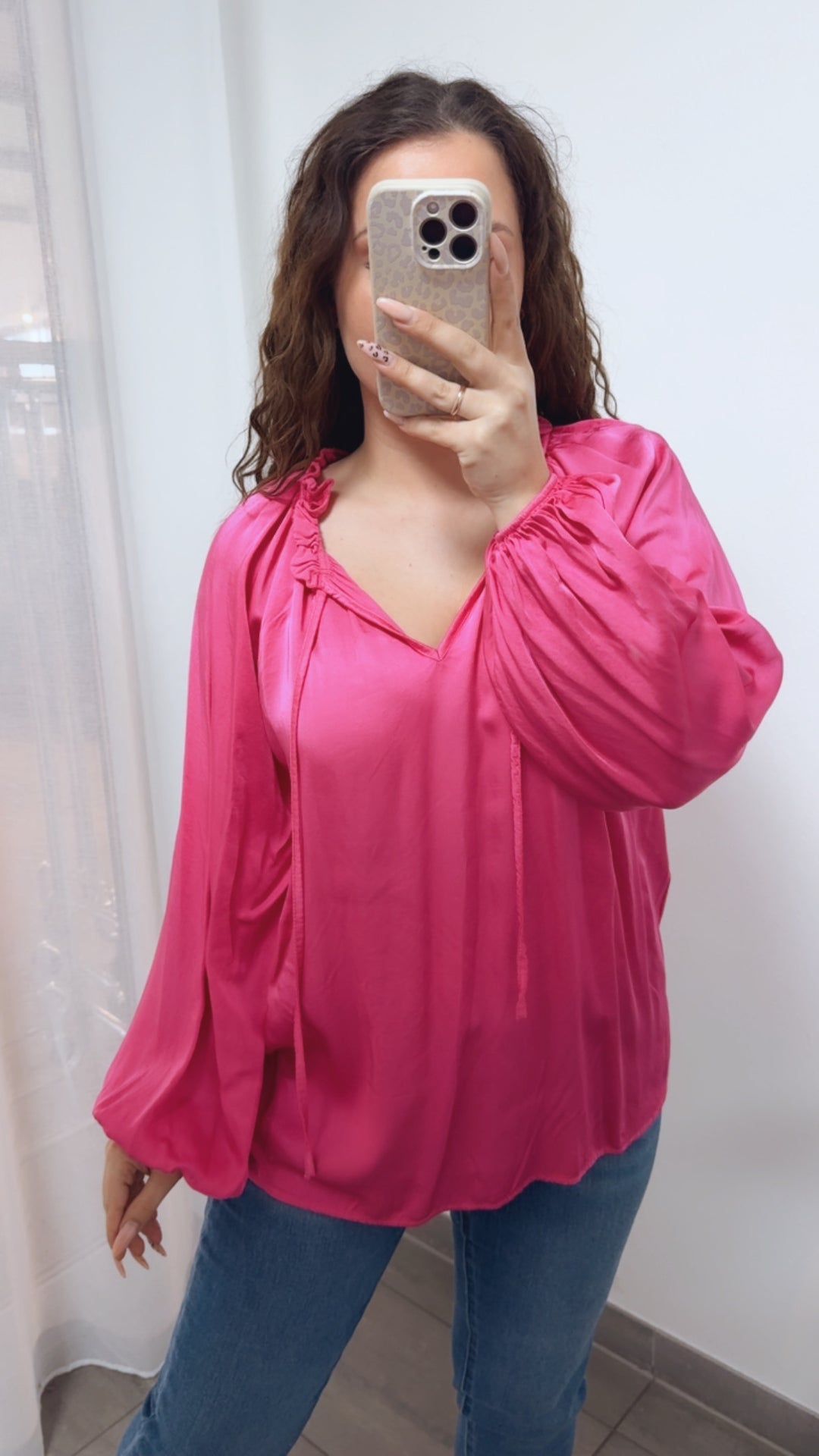 Viskose - Seiden Mix Bluse, Volant Ausschnitt / pink Art. 14071