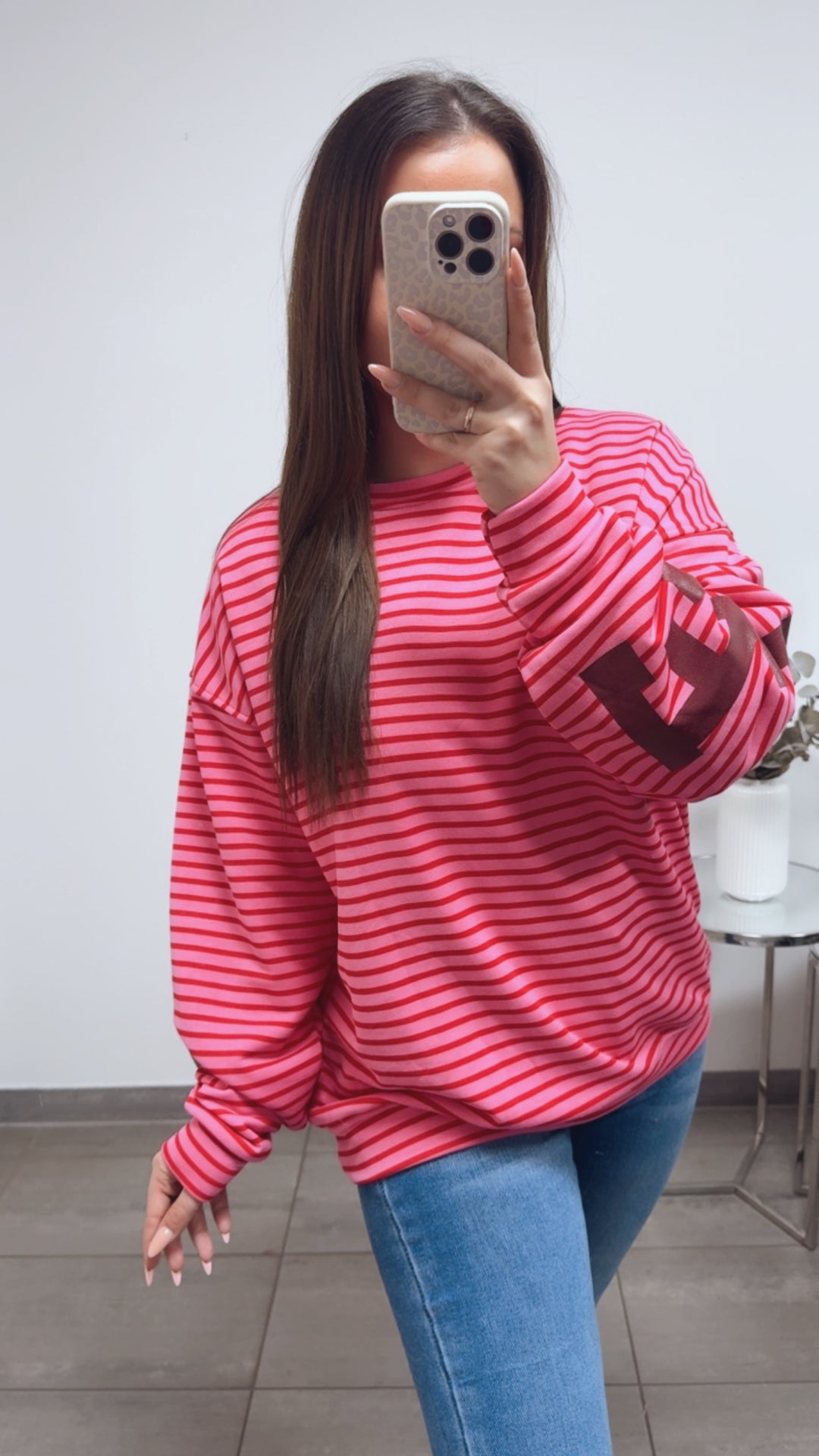 DÜNNE STREIFEN Pullover " all damn day " / pink - rot - bordeaux rot Art. 13701