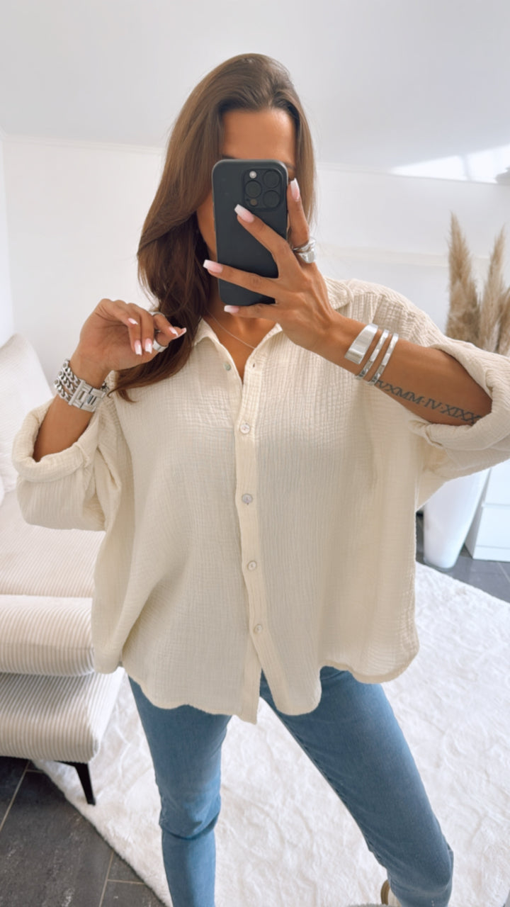 KURZE Oversize Musselin Bluse / Vanille  Art. 4901