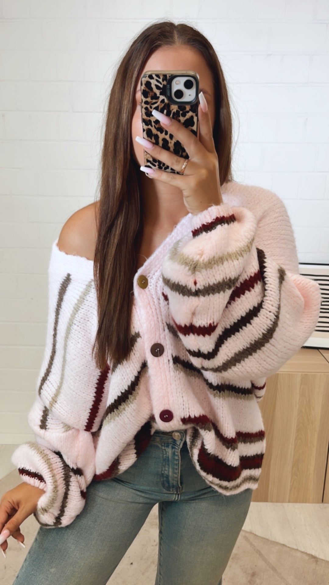 STREIFEN ultra weiter Cardigan / rosa - taupe - beige - rot Art. 11210