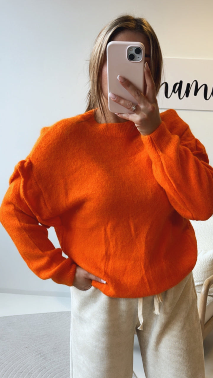 Strick Pullover mit Volant Naht / orange Art. 8817