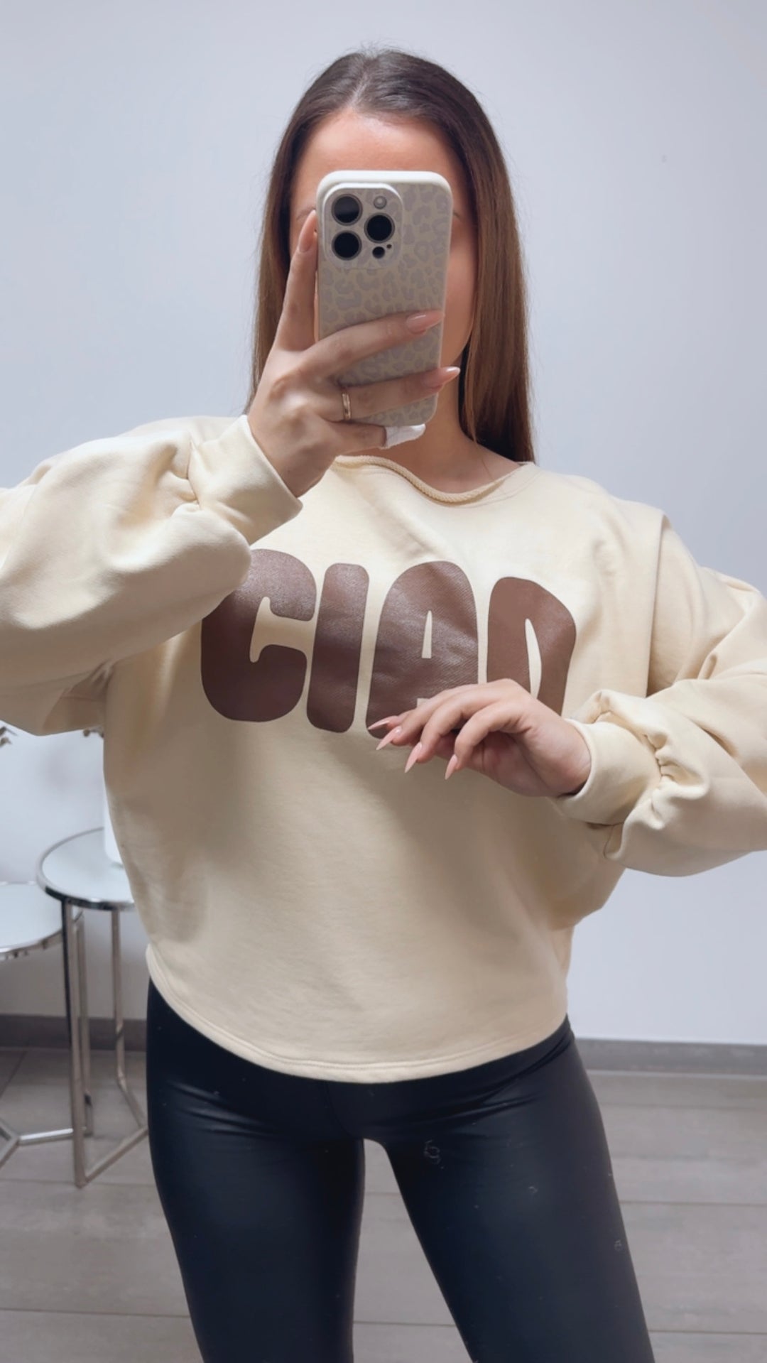 weiter Pullover " Ciao " / hell beige - braun Art. 13691