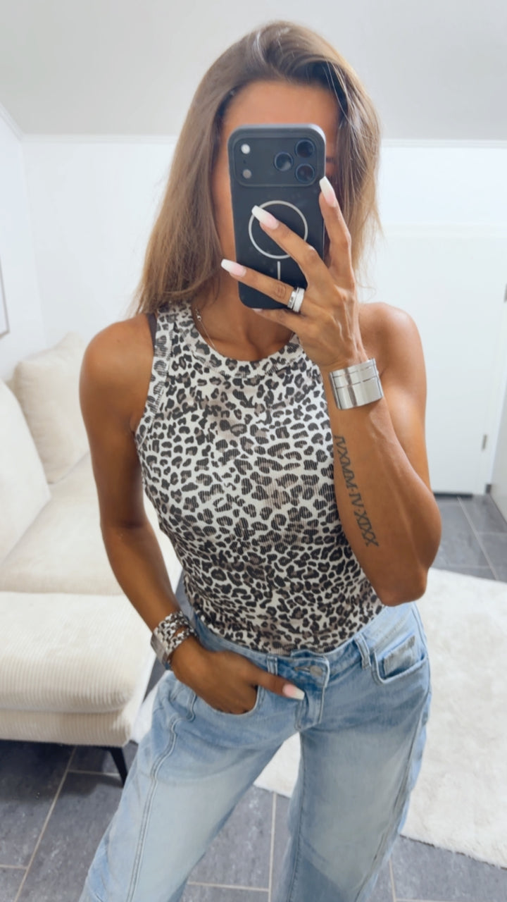 LEO Tank Top / KLEINES Muster Creme - braun - schwarz Art. 15445