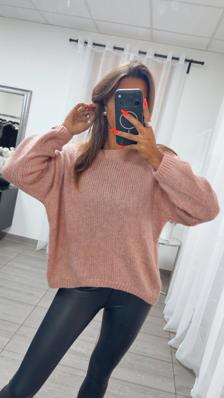 Strick Pullover mit Rundhalsausschnitt / rosa-nude  Art. 16155