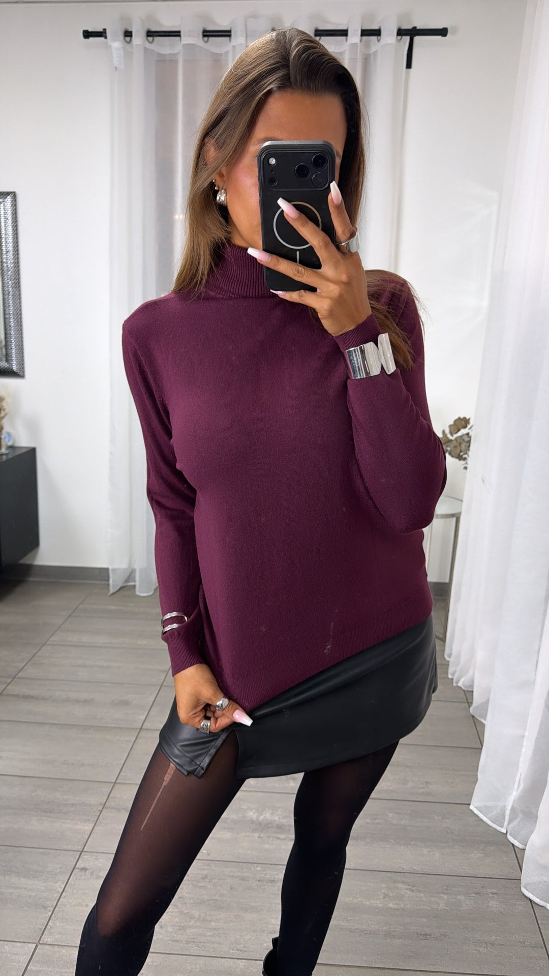 Rollkragen Feinstrick Pullover / burgundy Art.16289