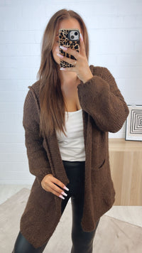 weicher Cardigan mit Kapuze, Taschen / braun Art. 122332