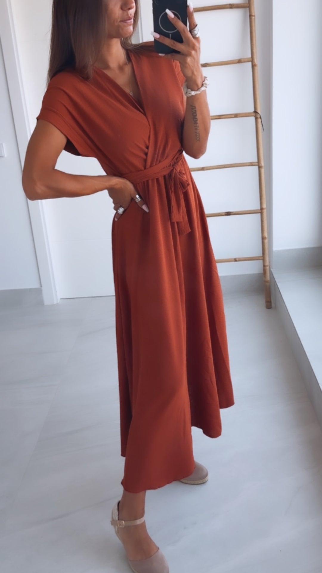Maxi Kleid zum Binden, Wickeloptik / rost Art. 15374