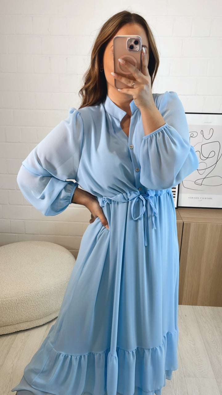(Maxi-) Chiffon Kleid mit verstellbarer Taille / hell blau Art. 9692