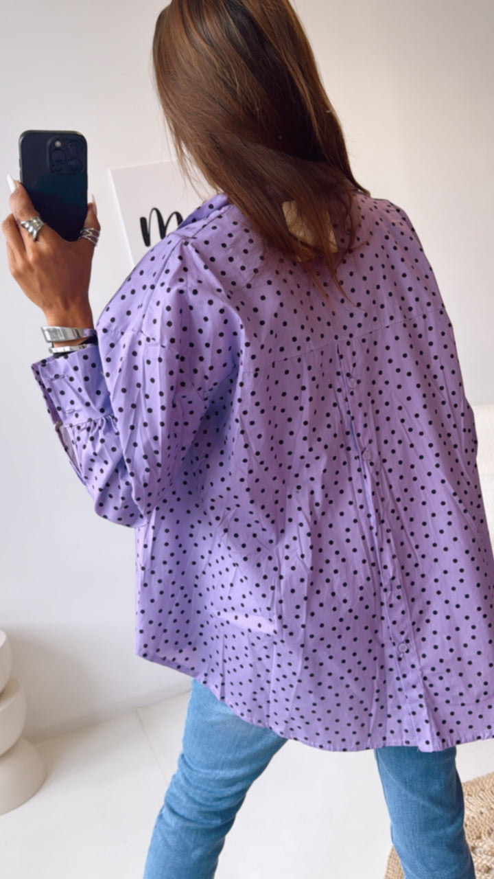 Bluse mit Punkten / lila - schwarz Art. 10534