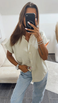 Musselin Shirt mit Knopfleiste, OHNE Kragen / beige Art. 15381