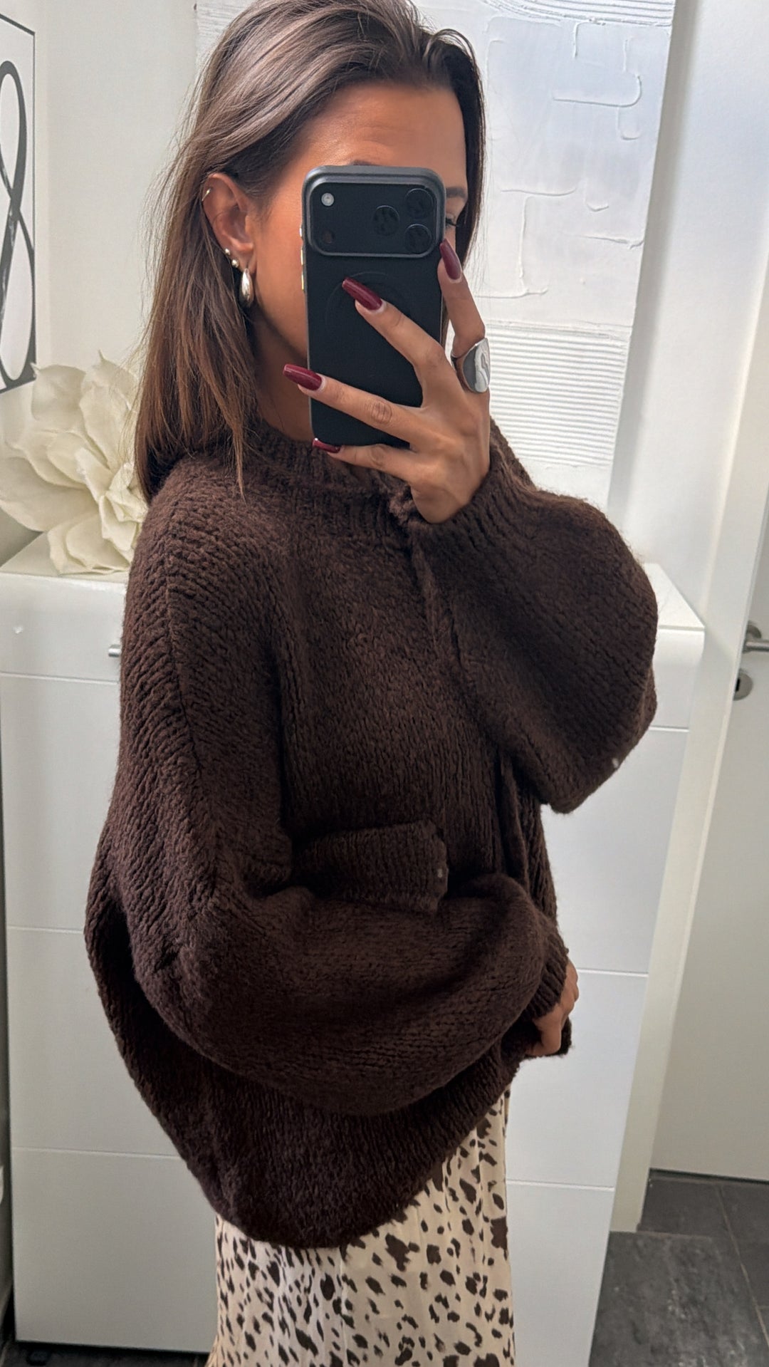 Oversize Strick Cardigan mit Taschen, Strick Knöpfe / Schoko braun Art. 16455