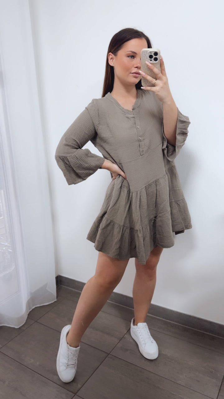 Musselin Kleid / Tunika / taupe Art. 14465