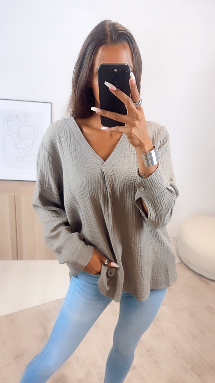 Musselin Bluse ohne Knöpfe / schlamm Art. 6863