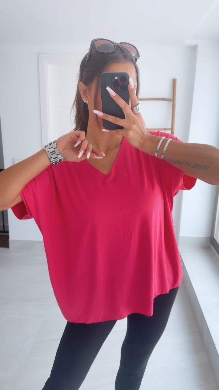 T-shirt Oberteil mit V-Ausschnitt / pink Art. 9794