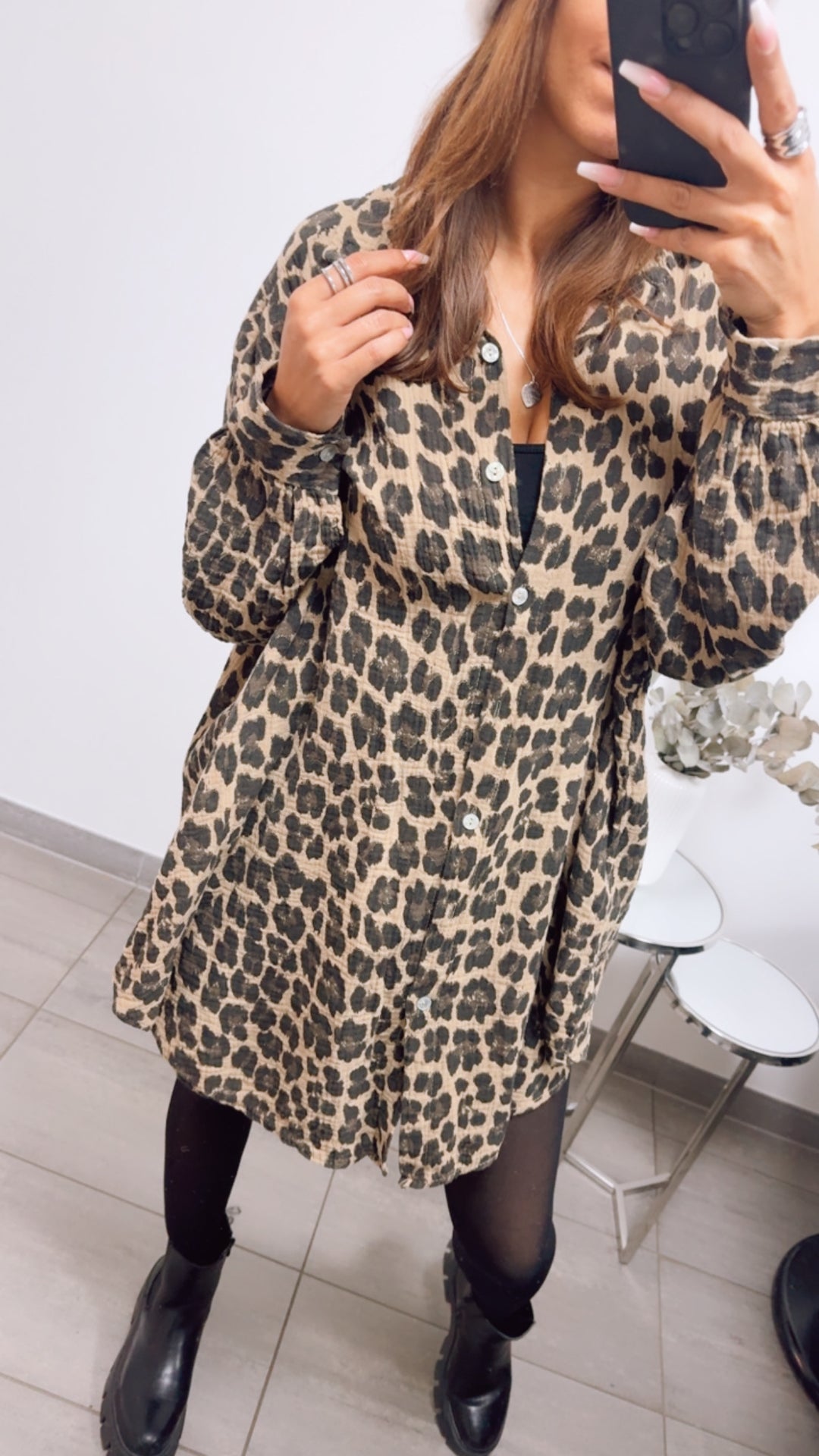 LEO LANGE Oversize Musselin Bluse / camel - schwarz - braun Art. 12853