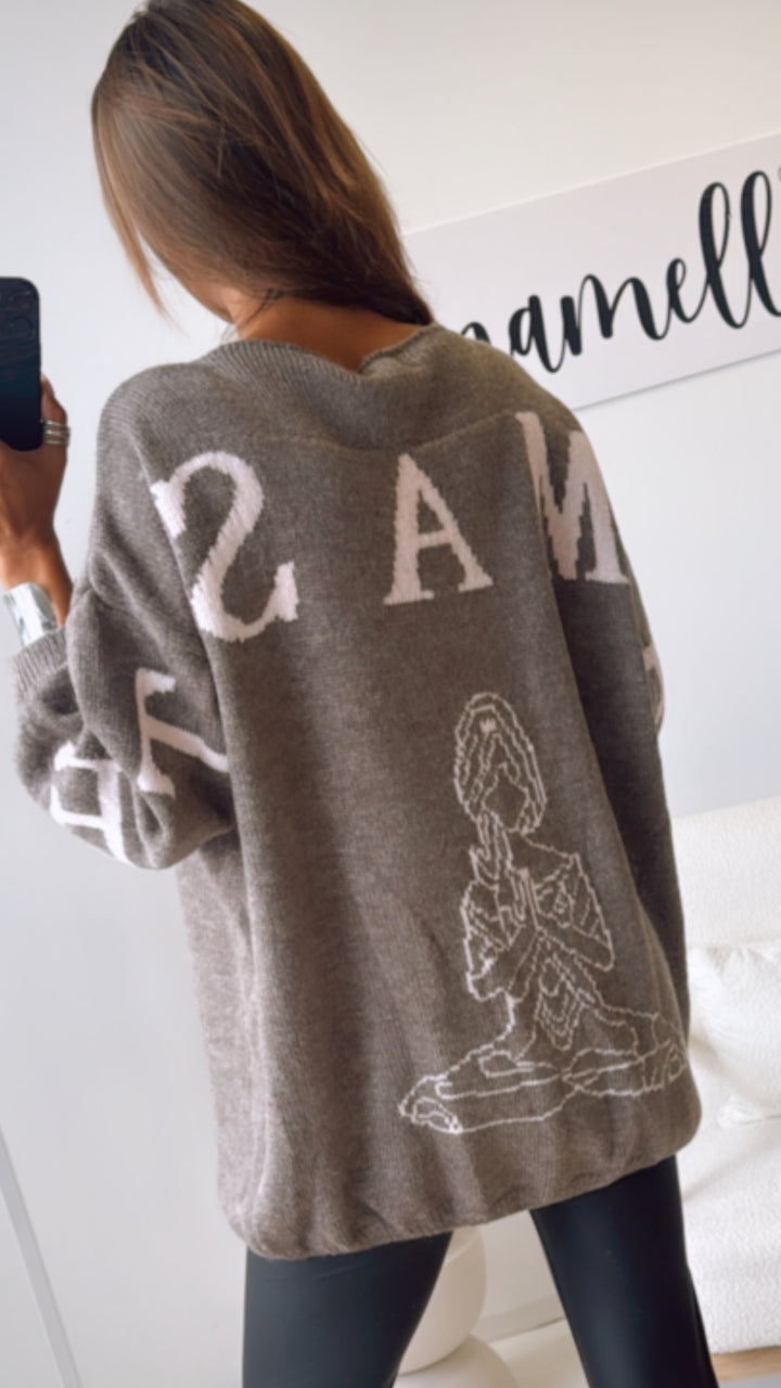 Strick Pullover "Namaste" / braun meliert - rosa Art. 122327