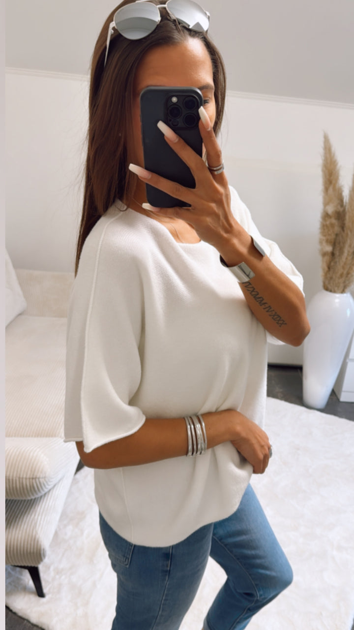 Leichtes Strick oversize T-shirt / weiss Art. 9267