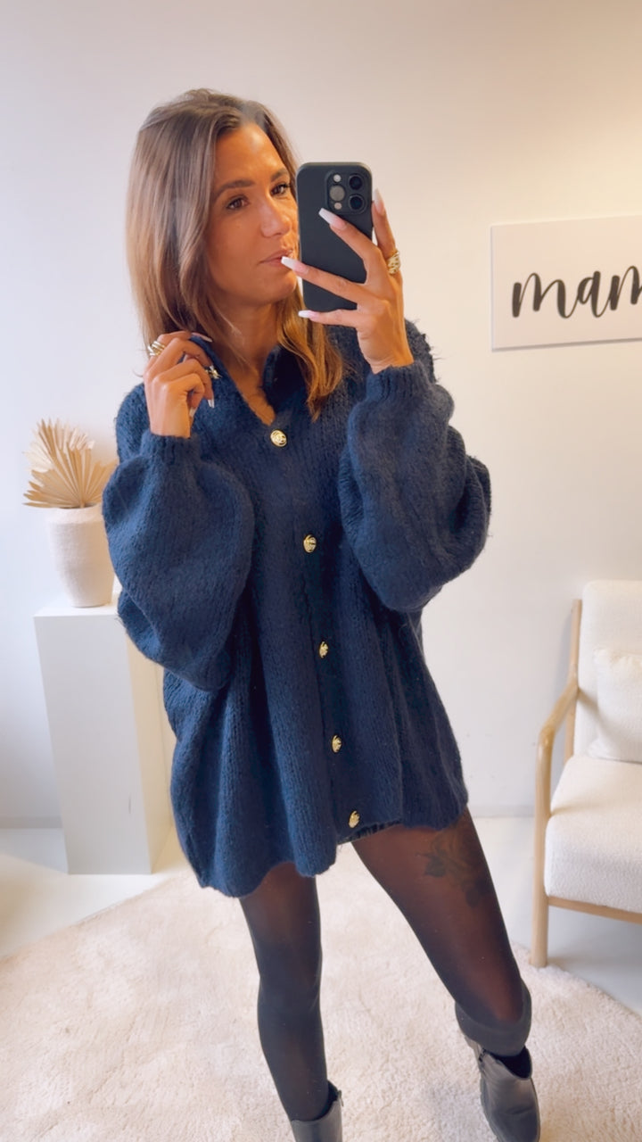 Kuschel Cardigan mit goldenen Knöpfen / Marine blau Art. 12761 KHX
