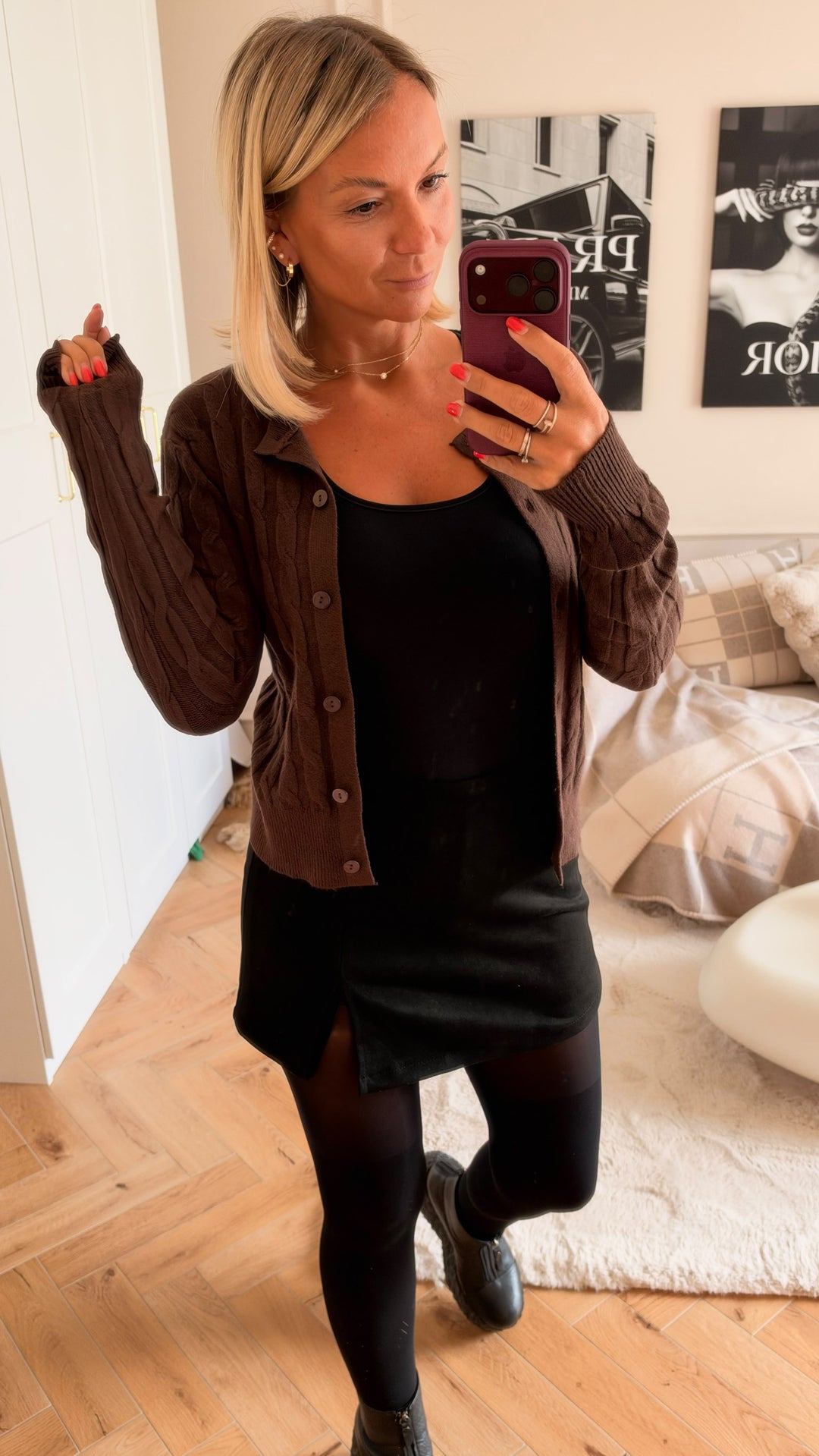 Velours Mini Rock mit integrierter Shorts / schwarz Art.16394