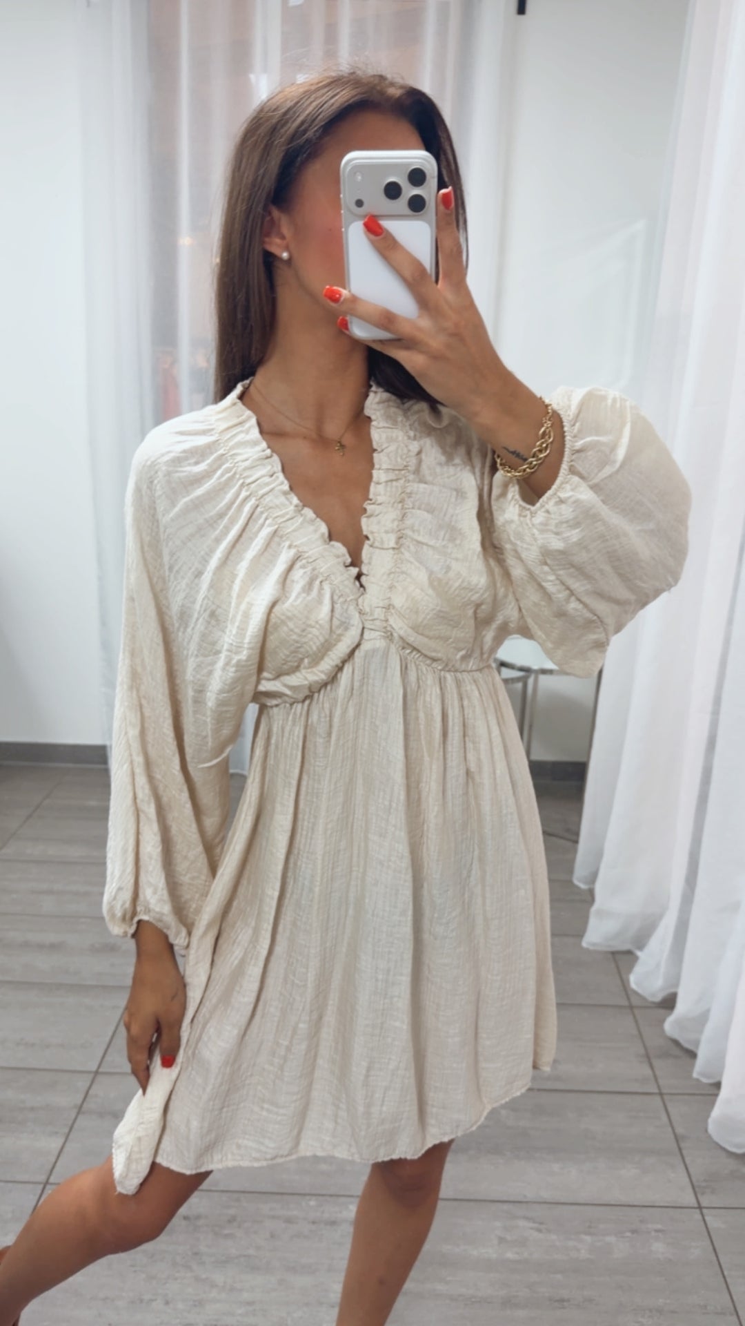 Lyocell Kleid mit gerafftem Ausschnitt / beige Art. 15803