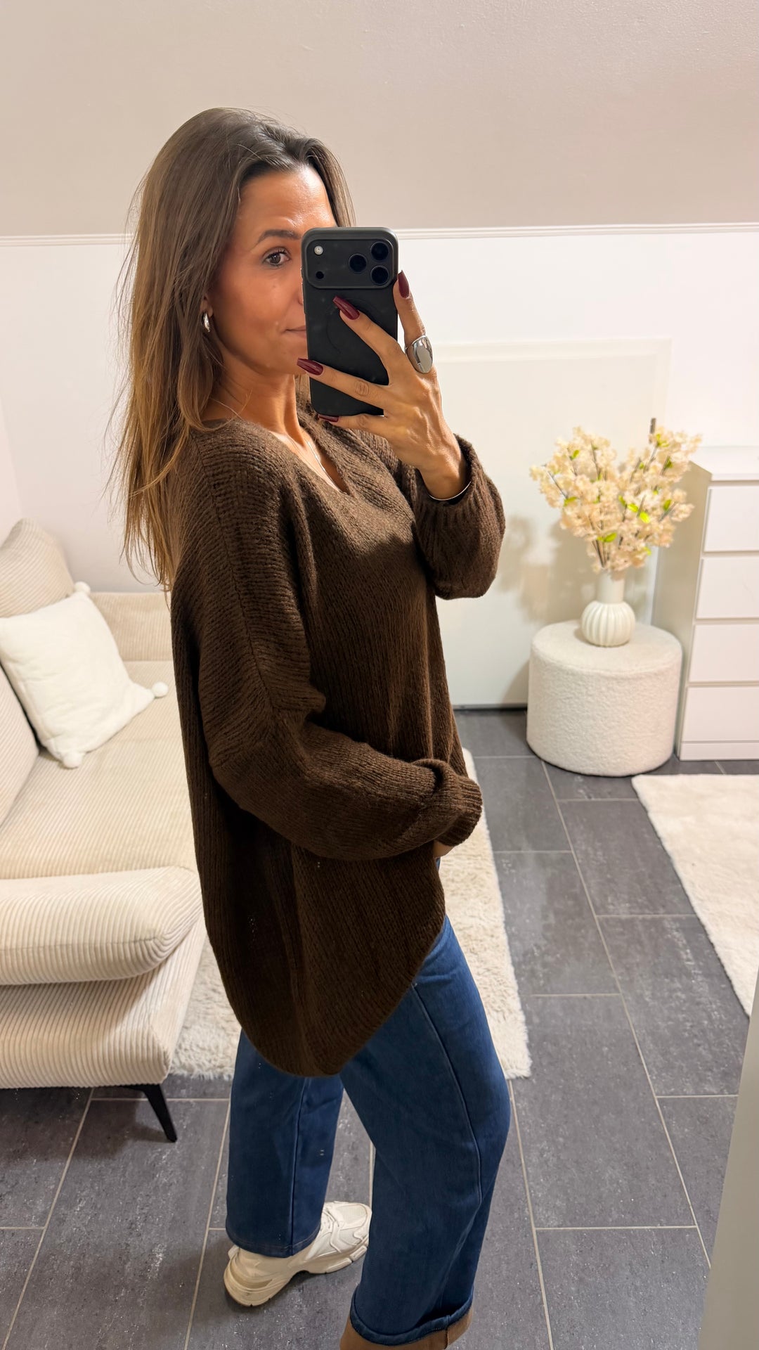 Lockerer Wollfreier Pullover / Schoko braun Art.16560