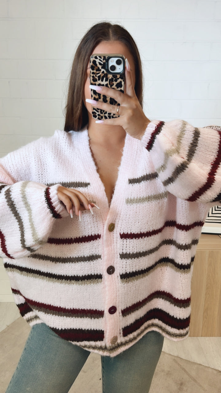 STREIFEN ultra weiter Cardigan / rosa - taupe - beige - rot Art. 11210