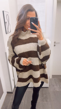 STREIFEN Ultra Oversize Kuschel - Pullover / beige - Schoko braun Art. 13071