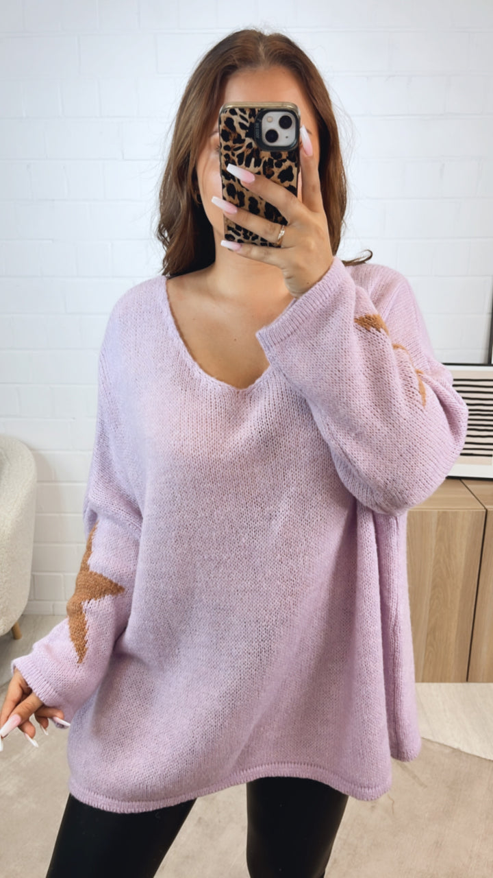 ultra oversize Strick Pullover " Take It Easy " / flieder - camel Art. 12331