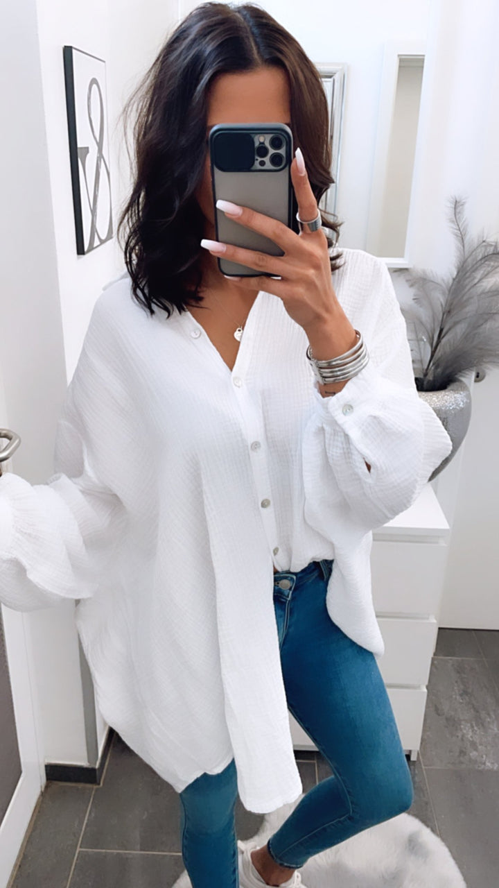 LANGE Oversize Musselin Bluse / weiss Art. 0751