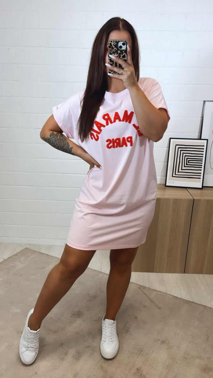 T-shirt Kleid " Le Marais " / soft pink - rot Art. 10505