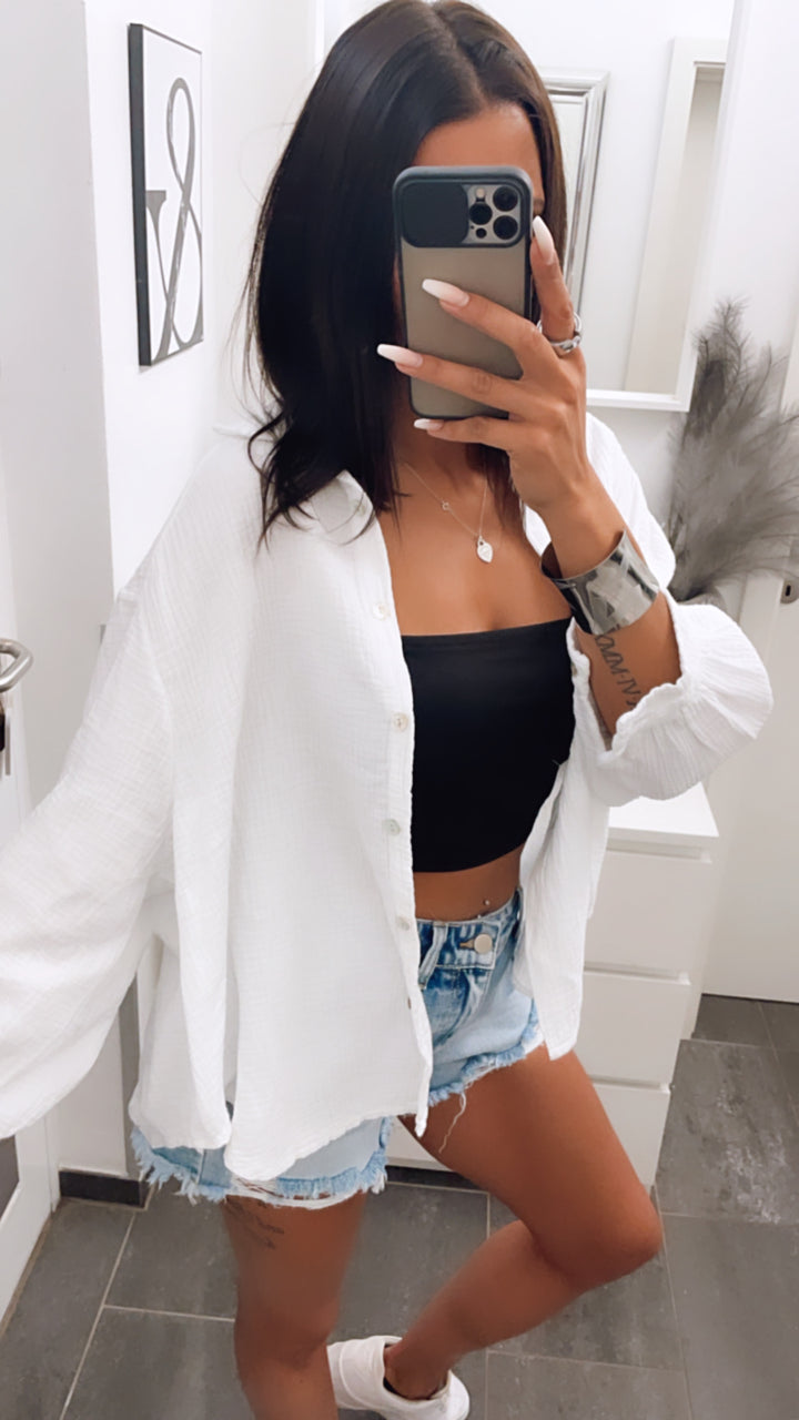 KURZE Oversize Musselin Bluse / weiss Art. 3140