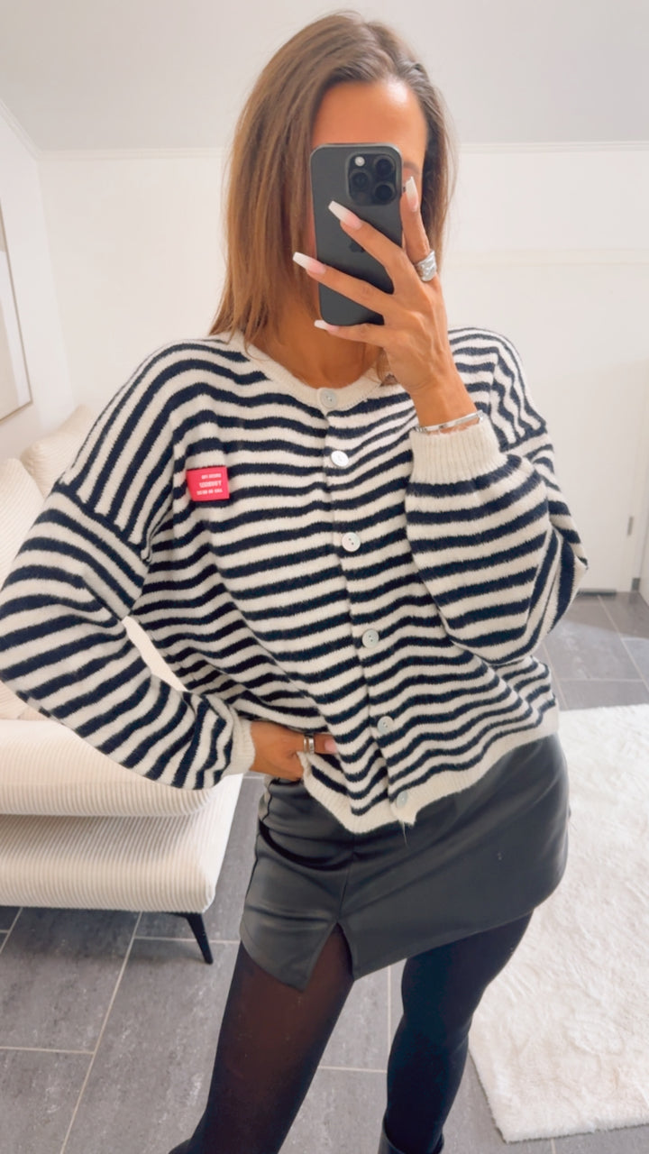 STREIFEN Strick Cardigan " Dress for Yourself " / wollweiss - marine blau Art. 12734