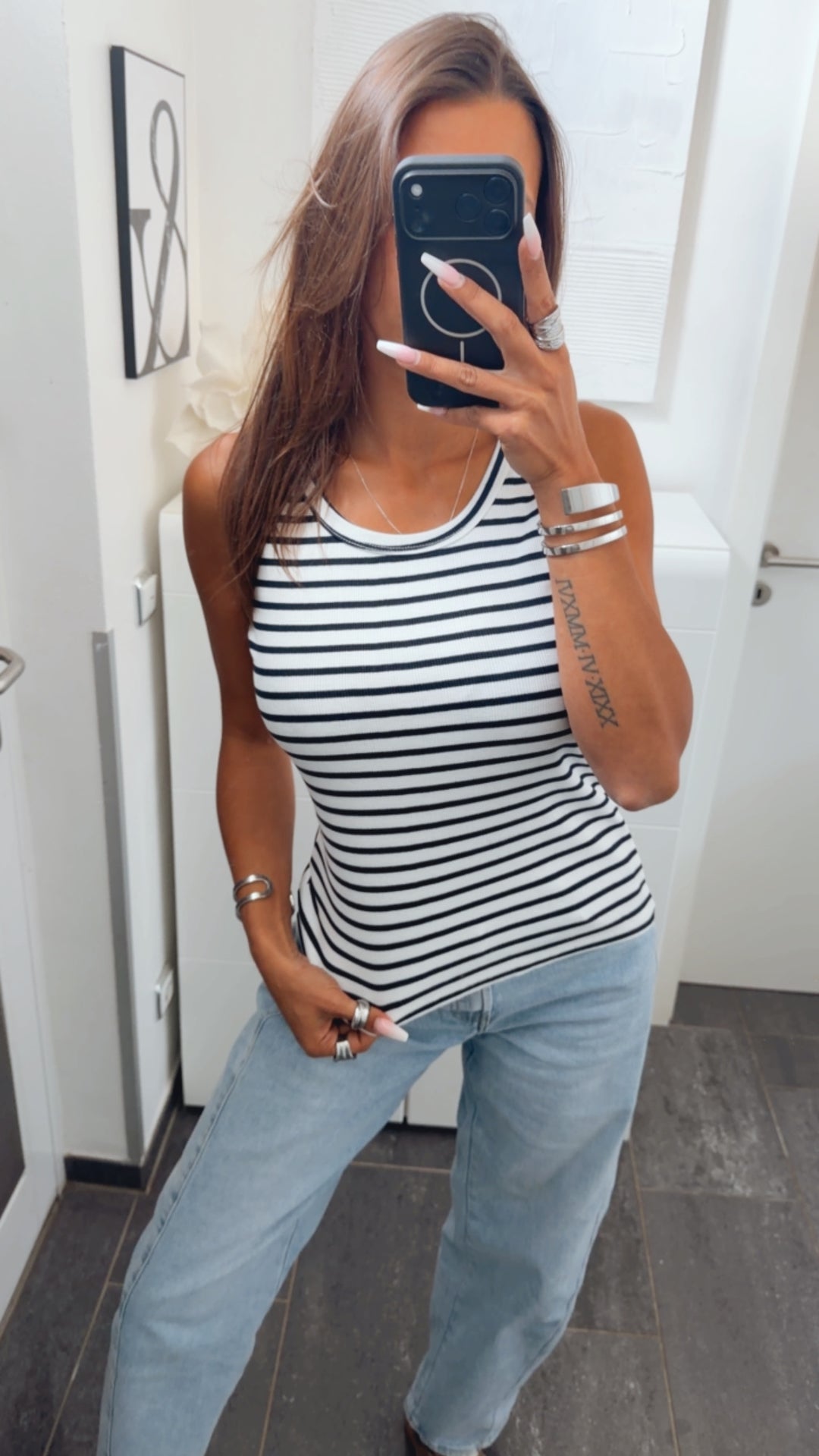 STREIFEN geripptes Tank Top / weiß - dunkel blau Art. 15244