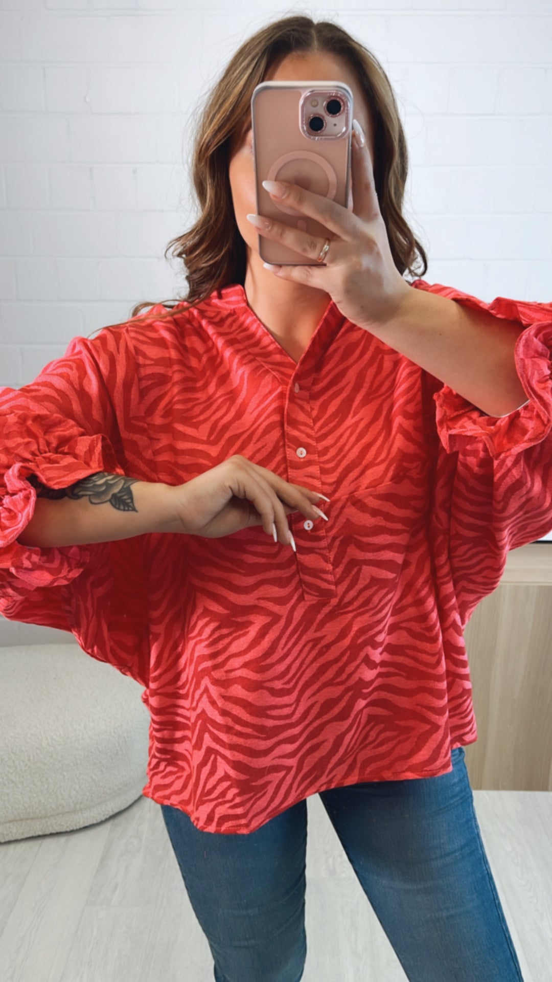 PREMIUM Summer Vibe Zebra Bluse / rot - pink Art. 9600