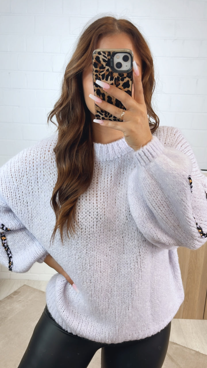 Strick Pullover mit LEO Herz Akzenten / soft flieder Art. 12325