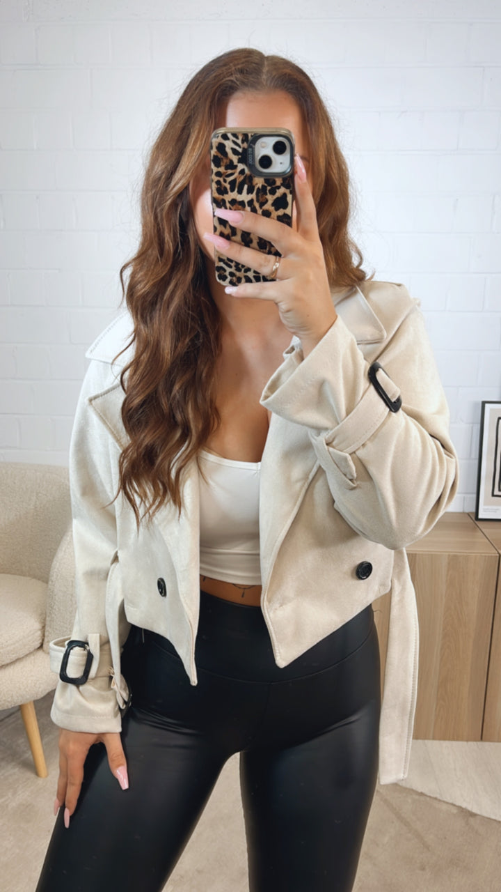 VELOURS kurze Trenchcoat Jacke / creme Art. 12600