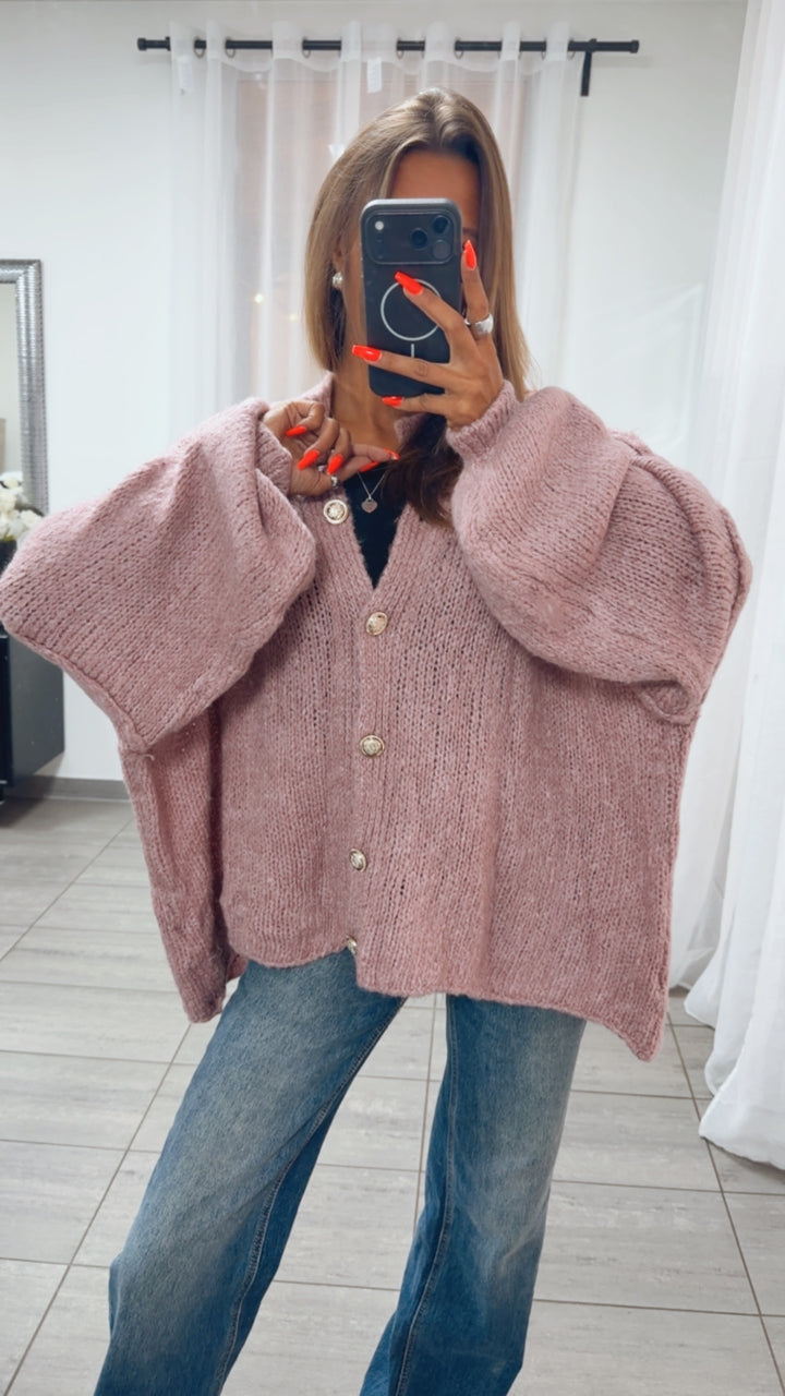 Kuschel Cardigan mit goldenen Knöpfen / altrosa - beere Art. 7451