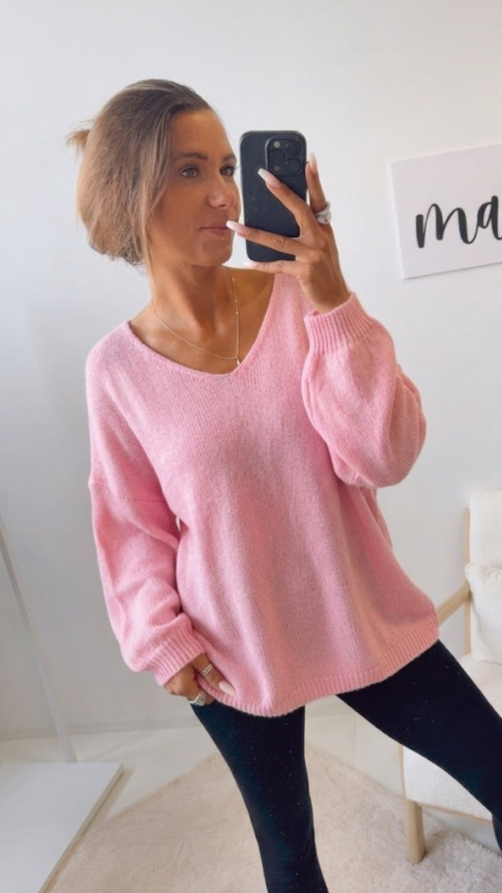 SMILE Oversize Strick Pullover / rosa - rot Art.15607