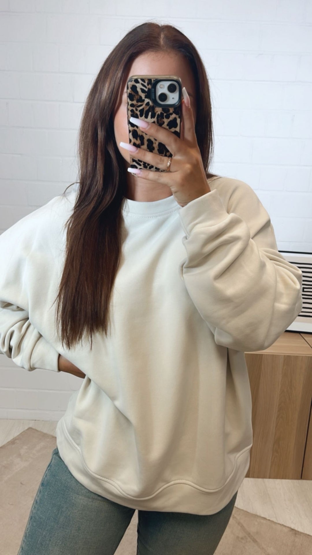 oversize Pullover " Amore " / beige - rot Art. 12286
