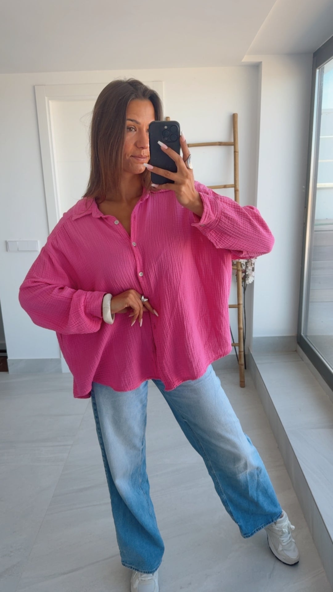 KURZE Oversize Musselin Bluse / pink Art. 3146