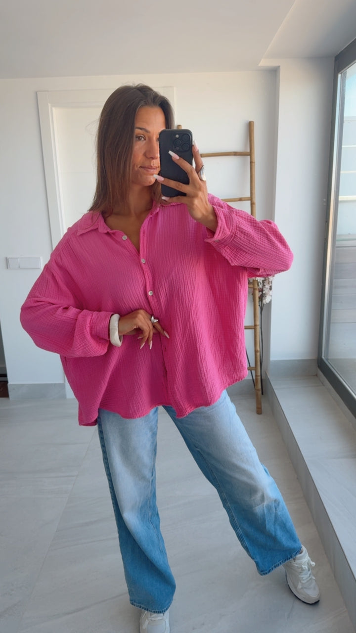KURZE Oversize Musselin Bluse / pink Art. 3146