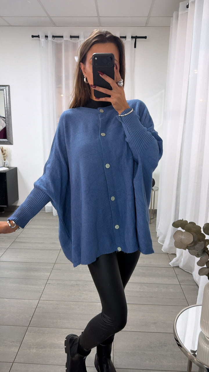 Cardigan / Pullover  - ultra weicher mit Fledermausärmeln / blau Art. 16689