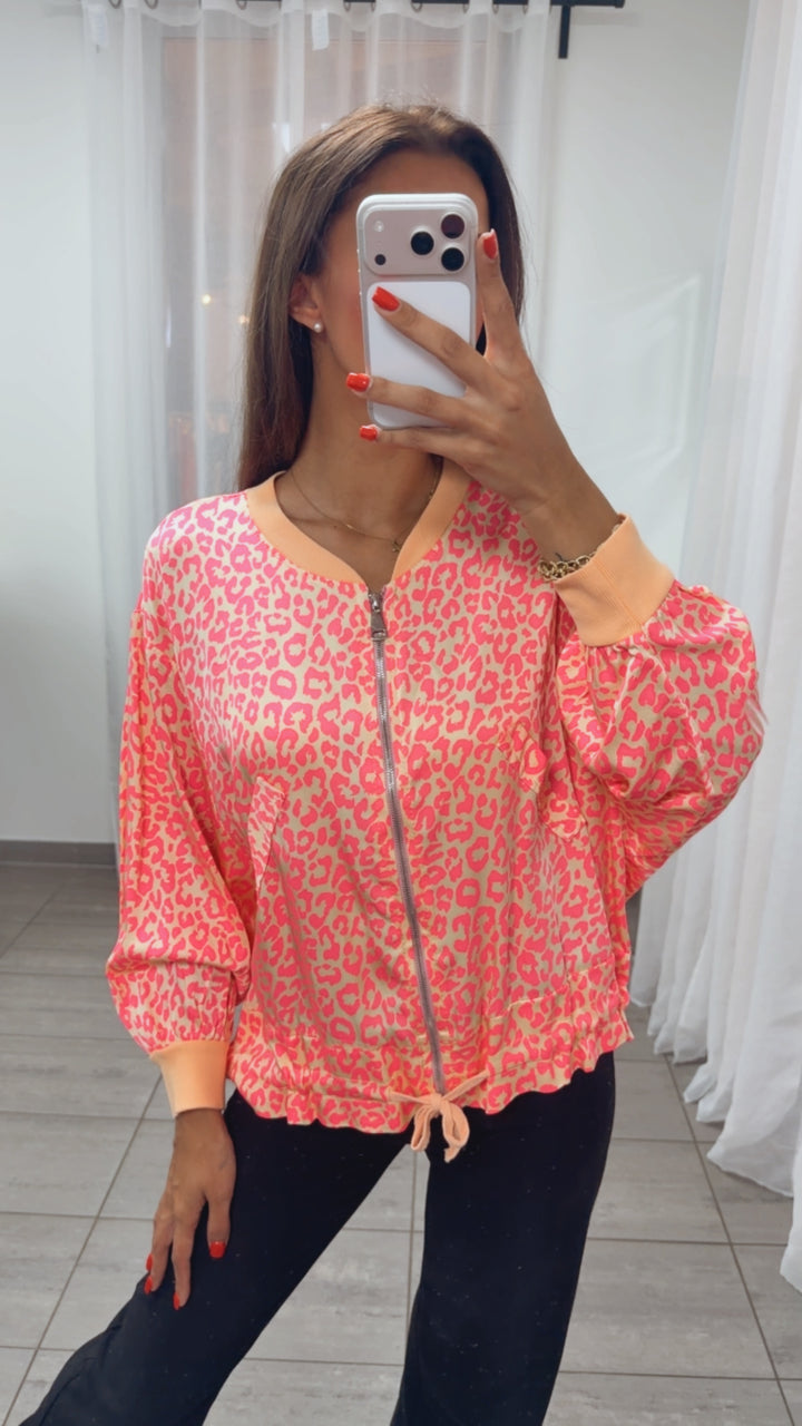 LEO leichte Jacke, Saum Tunnelzug / soft apricot - neon pink Art. 16024