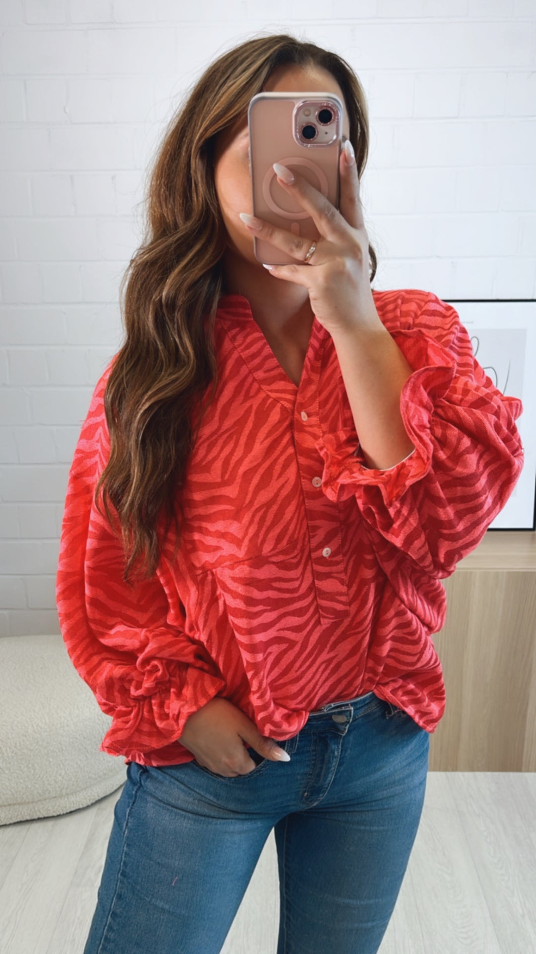PREMIUM Summer Vibe Zebra Bluse / rot - pink Art. 9600