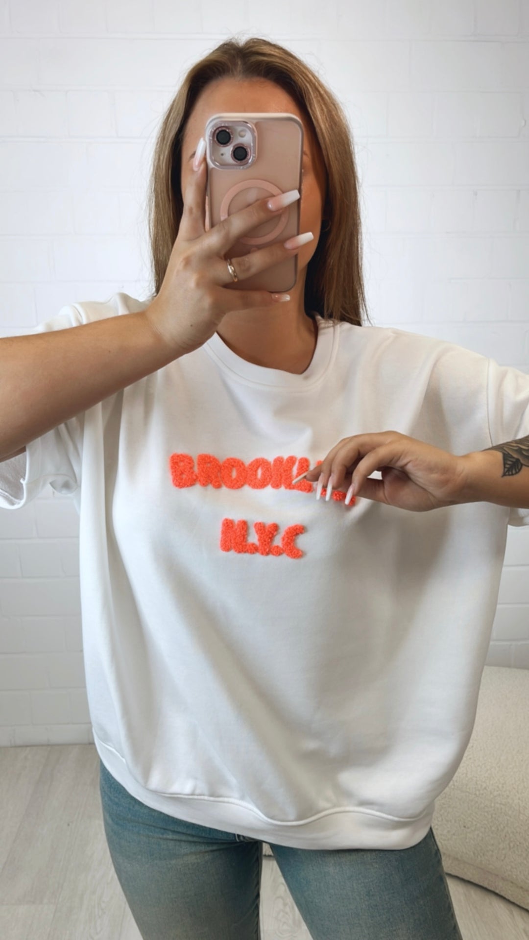 kurzarmiges Sweatshirt " Brooklyn " / weiss Art. 10409